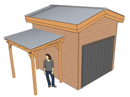 Abri-garage à deux pentes avec bikeport adossé : Variante 11A