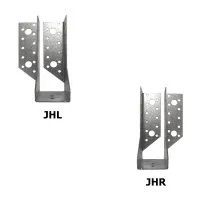 Sabots métalliques, aile repliée à l'intérieur, modèles JHL et JHR, détails de perforations, finition galva.