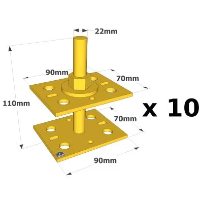 Pied de poteau mini réglable, hauteur (B) : 30 à 90mm, cdt : 10 pièces - Réf. APB7090/100_10