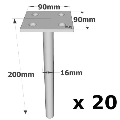 Pieds de poteau à sceller simple platine - Réf. PPSP90_20