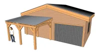 Vignette de la rubrique : Abri-garage paracyclonique à deux pentes avec carport adossé : Variante 11C